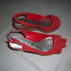 Red Suede Wedge Sandals, size 5.5